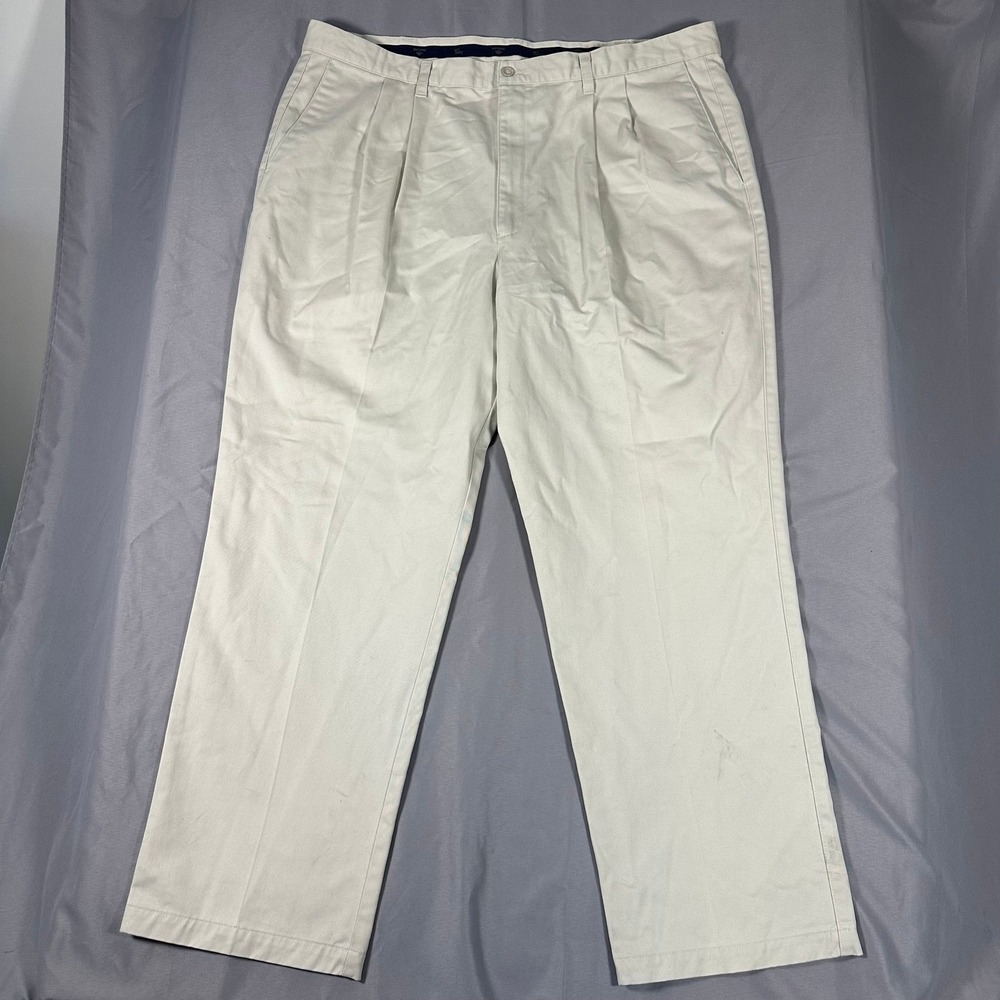 Vintage Dockers Pleated Chino Pants Mens 42x30 Cream Khaki Made in USA Cotton